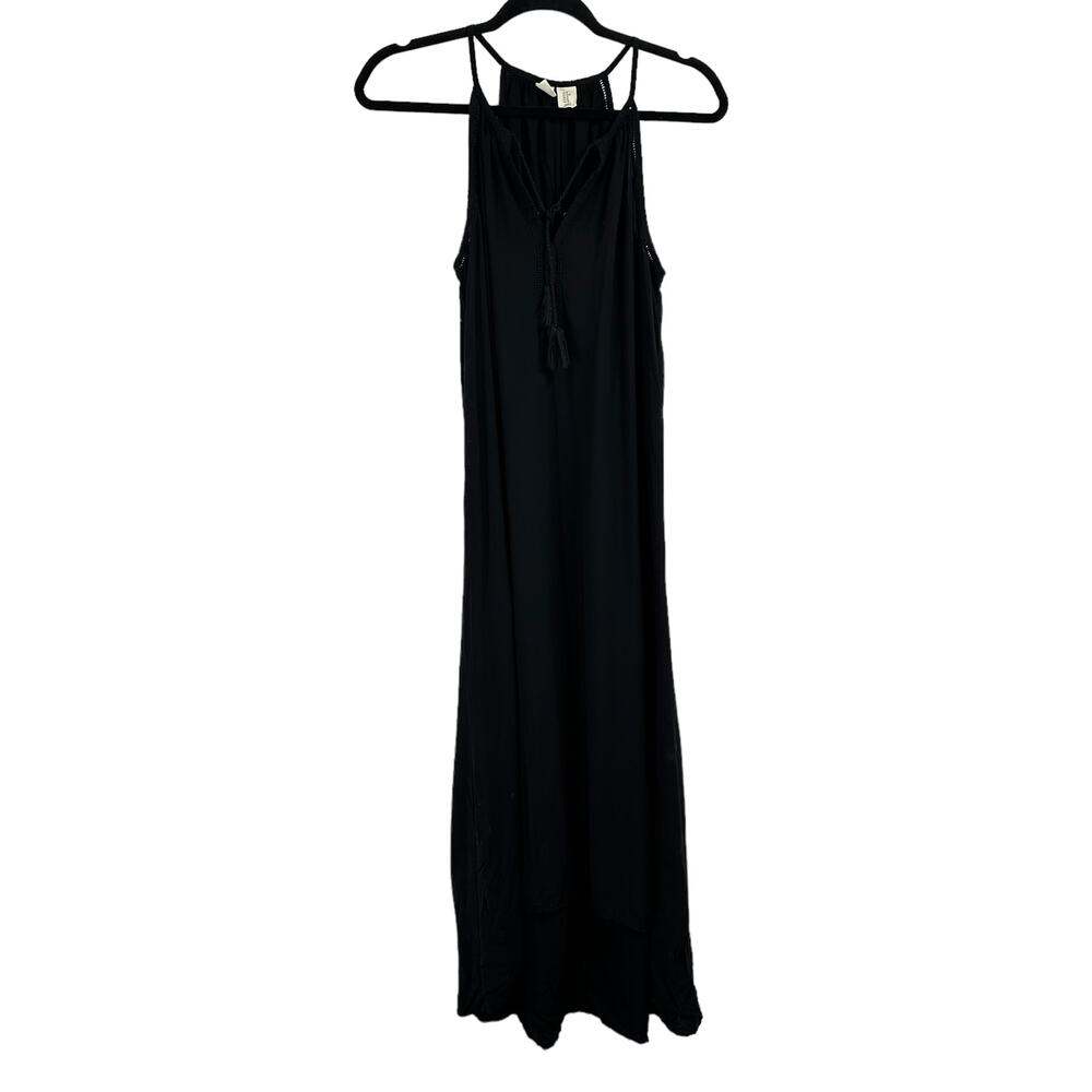 Artisan NY Black Maxi Dress M Split Neck Sleeveless‎ Boho Chic
